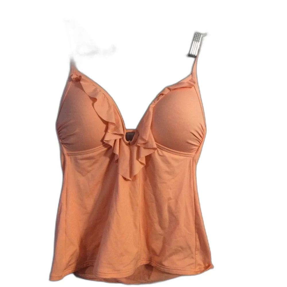 Kenneth Cole Medium M  Ready to Ruffle Tankini Top Light Coral peach swim wear